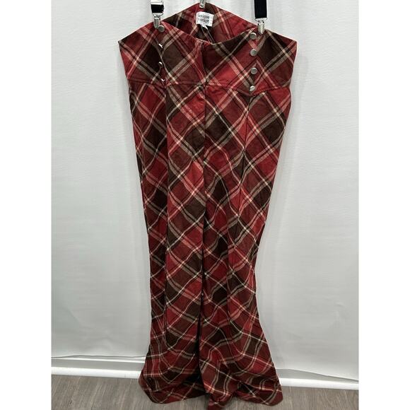 Unique Vintage Womens Suspenders Plaid Pants Red Brown Wide Leg Size 1X/16 NWOT - Picture 6 of 12
